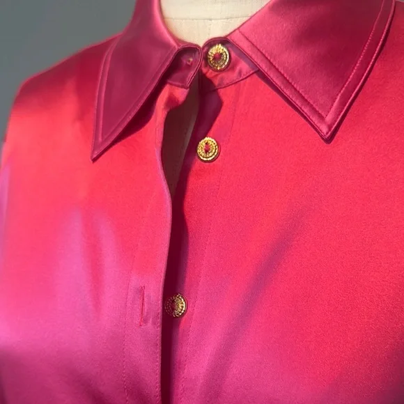 St. John Hot Pink Silk Long Sleeve Button Down Shirt - Picture 3 of 6